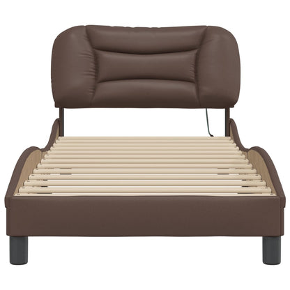 Bed Frame with LED without Mattress "Hvar" Brown 90x190 cm