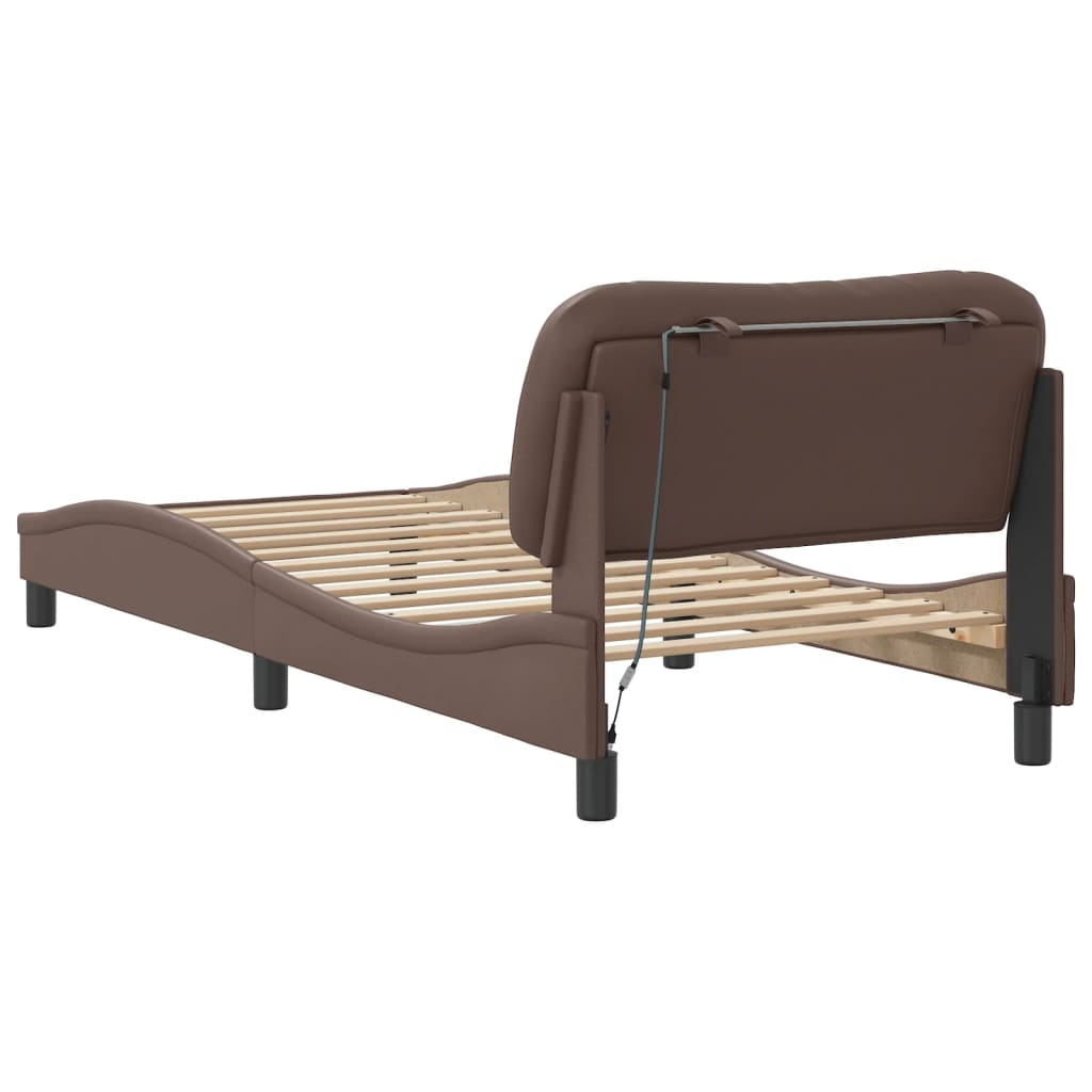 Bed Frame with LED without Mattress "Hvar" Brown 90x190 cm