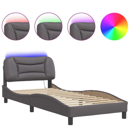 Bed Frame with LED without Mattress "Hvar" Grey 90x190 cm
