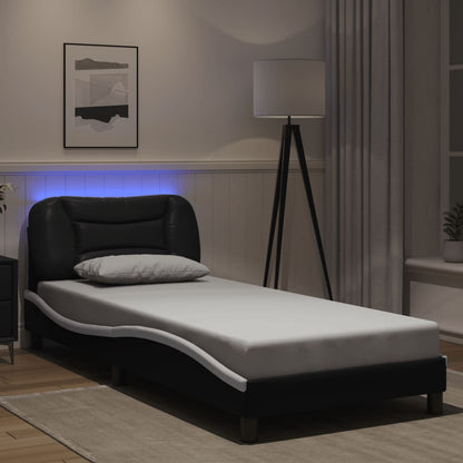 Bed Frame with LED without Mattress "Hvar" Black and White 90x190 cm