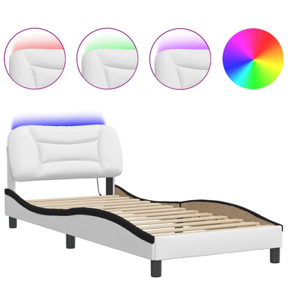 Bed Frame with LED without Mattress "Hvar" White and Black 90x190 cm