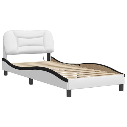 Bed Frame with LED without Mattress "Hvar" White and Black 90x190 cm