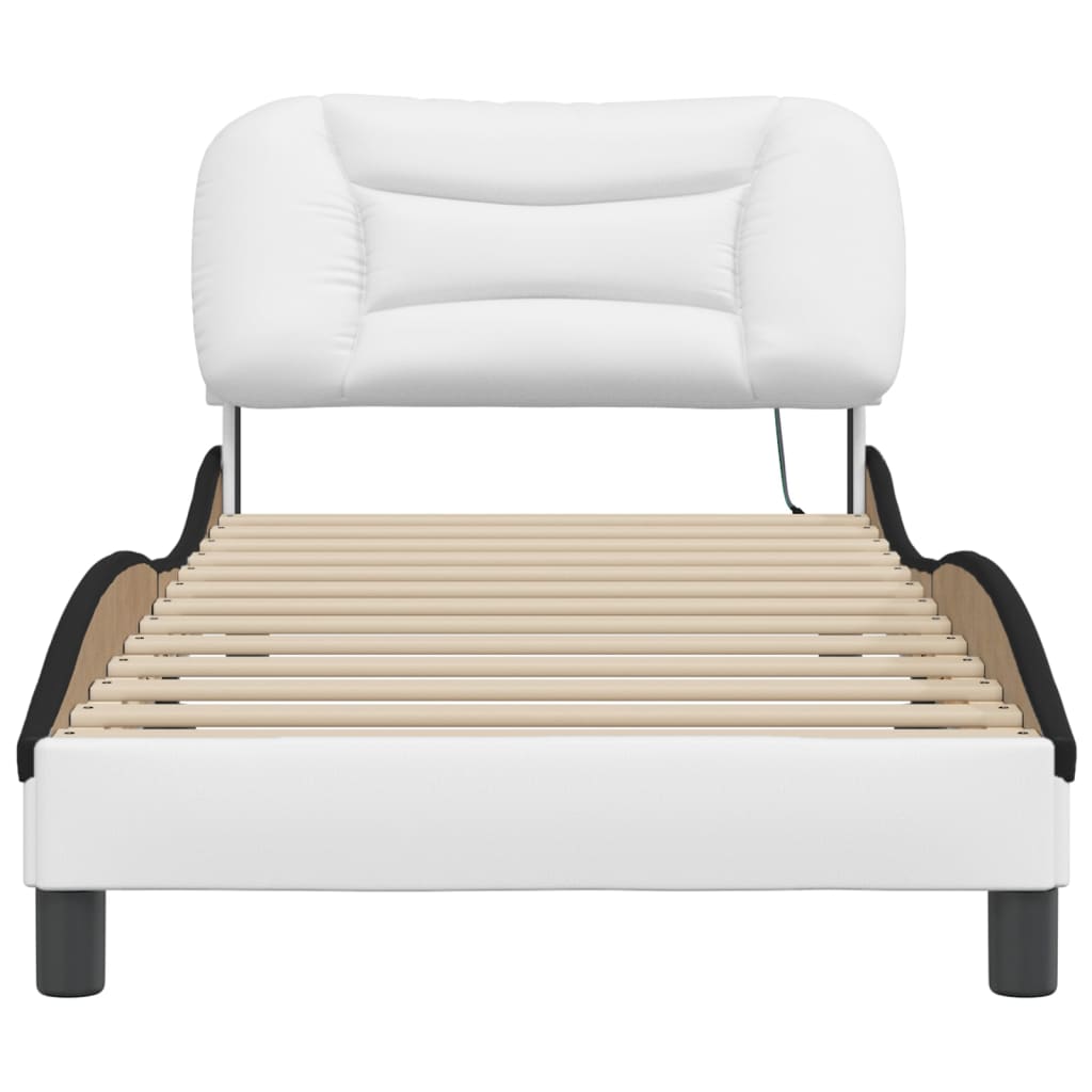 Bed Frame with LED without Mattress "Hvar" White and Black 90x190 cm