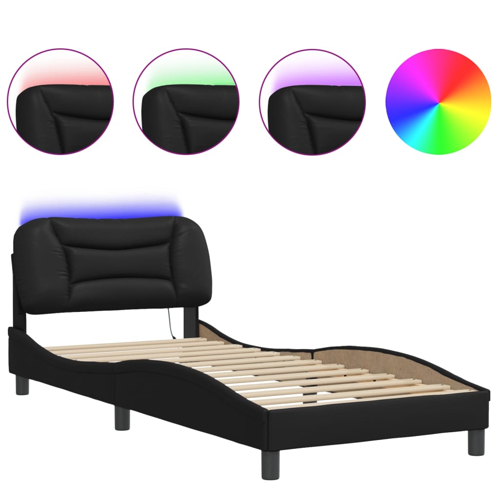 Bed Frame with LED without Mattress "Hvar" Black 90x200 cm