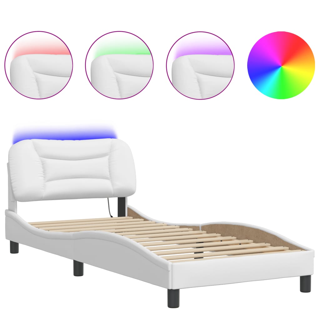 Bed Frame with LED without Mattress "Hvar" White 90x200 cm