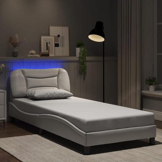 Bed Frame with LED without Mattress "Hvar" White 90x200 cm