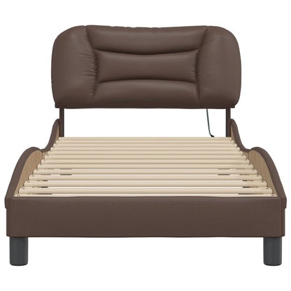 Bed Frame with LED without Mattress "Hvar" Brown 90x200 cm