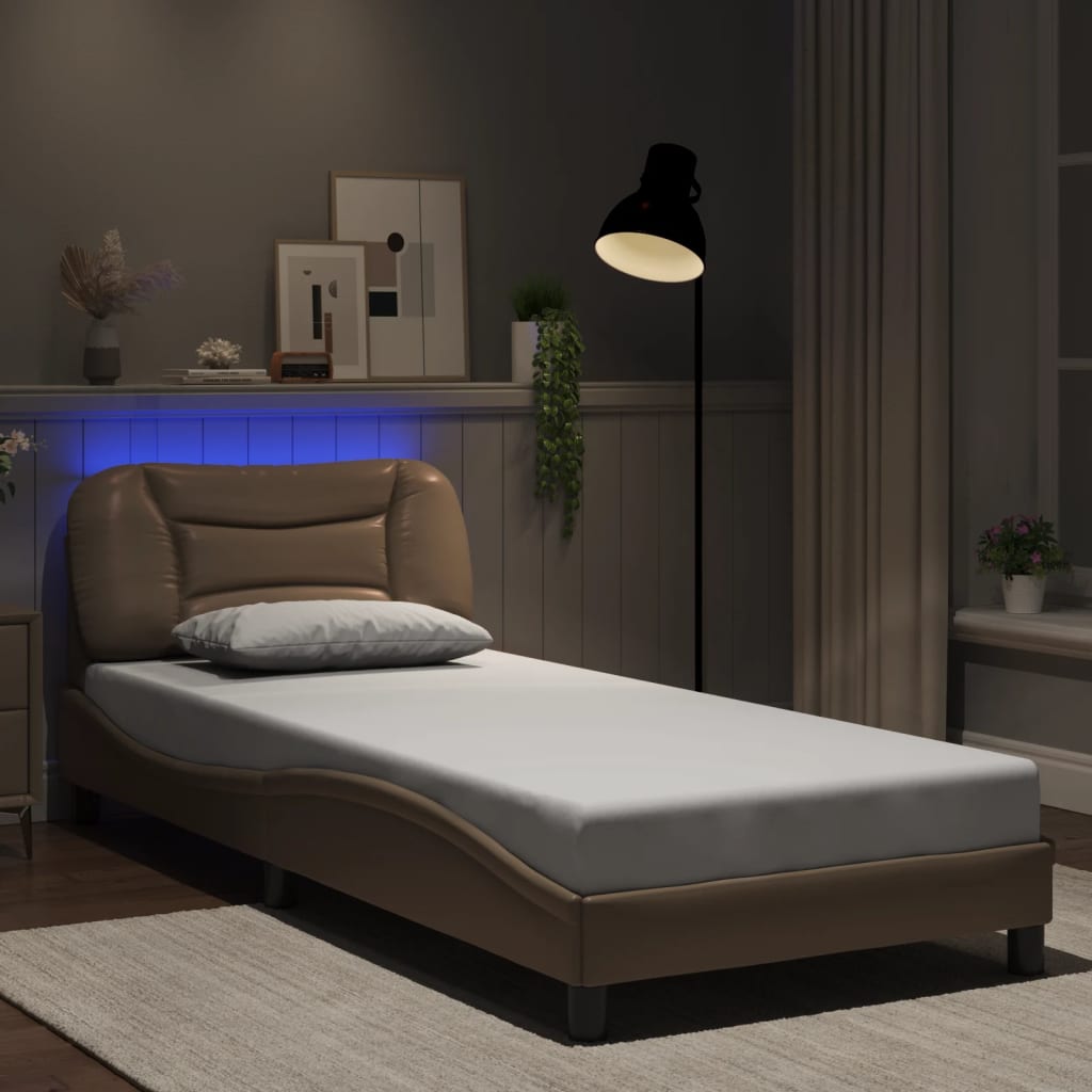 Bed Frame with LED without Mattress "Hvar" Cappuccino 90x200 cm