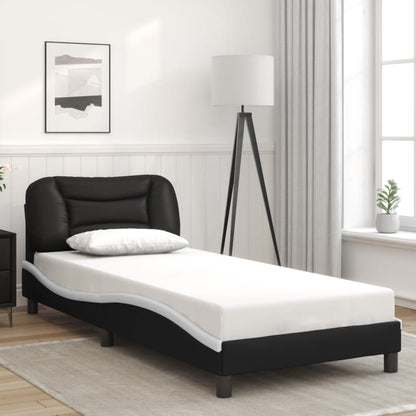 Bed Frame with LED without Mattress "Hvar" Black and White 90x200 cm