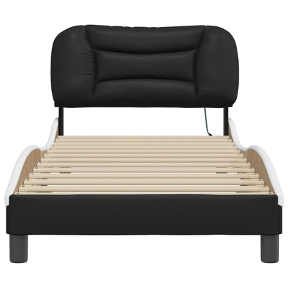 Bed Frame with LED without Mattress "Hvar" Black and White 90x200 cm