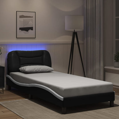 Bed Frame with LED without Mattress "Hvar" Black and White 90x200 cm