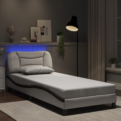 Bed Frame with LED without Mattress "Hvar" White and Black 90x200 cm