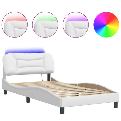 Bed Frame with LED without Mattress "Hvar" White 100x200 cm