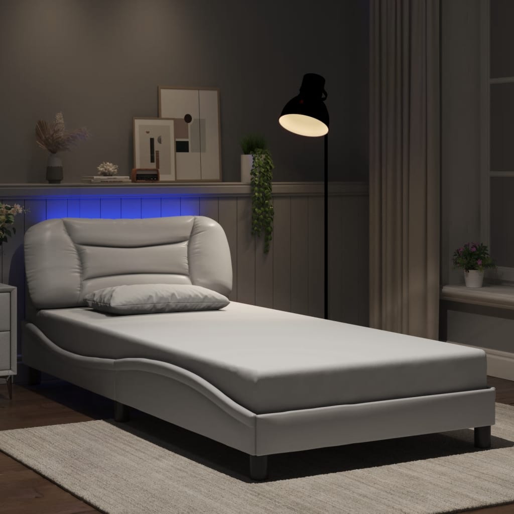 Bed Frame with LED without Mattress "Hvar" White 100x200 cm