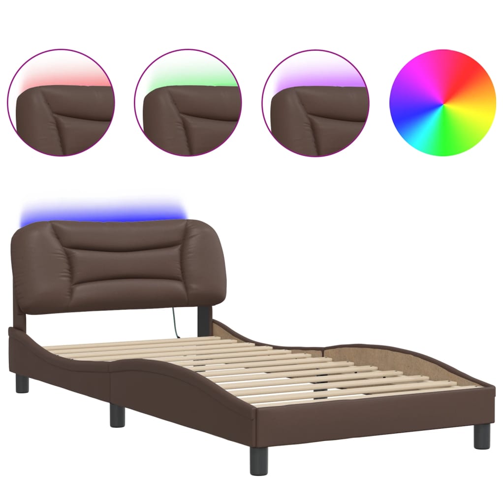 Bed Frame with LED without Mattress "Hvar" Brown 100x200 cm