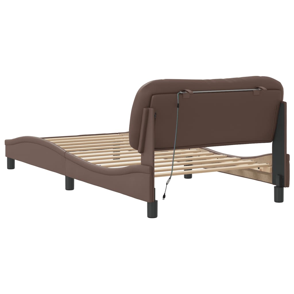 Bed Frame with LED without Mattress "Hvar" Brown 100x200 cm