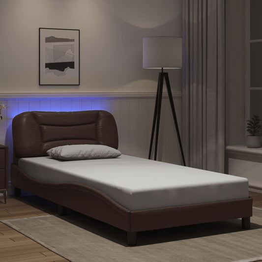 Bed Frame with LED without Mattress "Hvar" Brown 100x200 cm