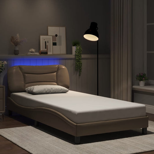 Bed Frame with LED without Mattress "Hvar" Cappuccino 100x200 cm