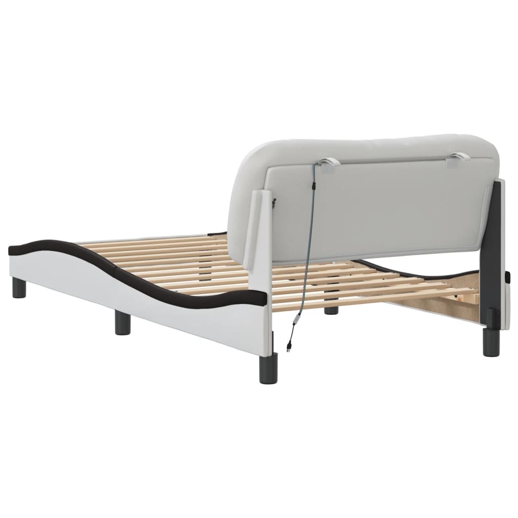 Bed Frame with LED without Mattress "Hvar" White and Black 100x200 cm