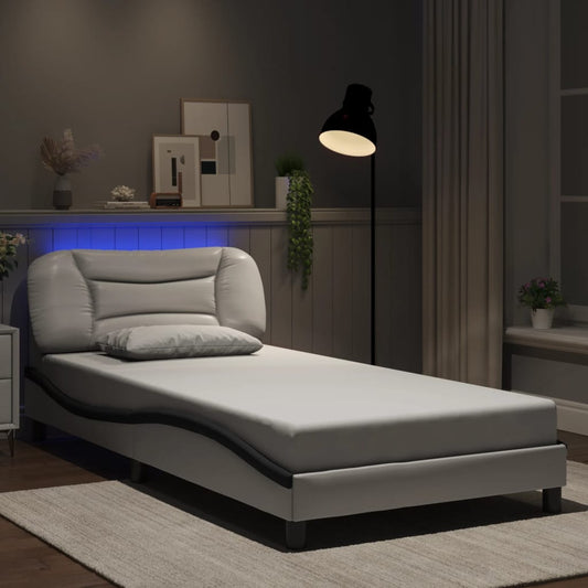 Bed Frame with LED without Mattress "Hvar" White and Black 100x200 cm