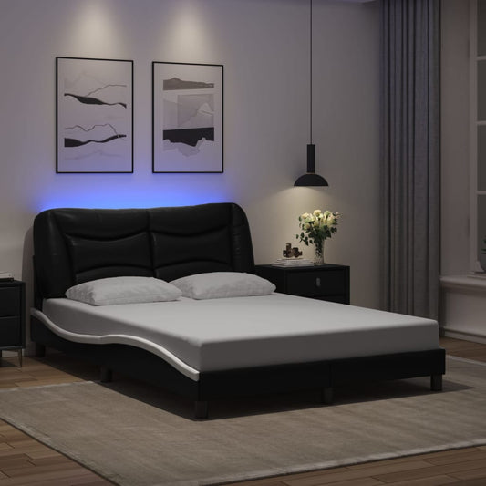 Bed Frame with LED without Mattress "Hvar" Black and White 120x200 cm