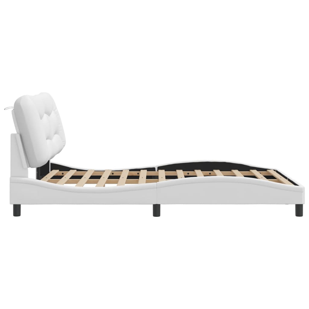Bed Frame with LED without Mattress "Hvar" White 140x190 cm