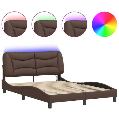 Bed Frame with LED without Mattress "Hvar" Brown 140x190 cm