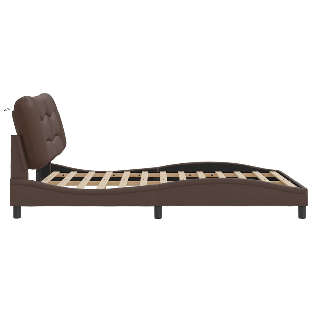 Bed Frame with LED without Mattress "Hvar" Brown 140x190 cm