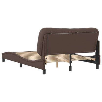 Bed Frame with LED without Mattress "Hvar" Brown 140x190 cm