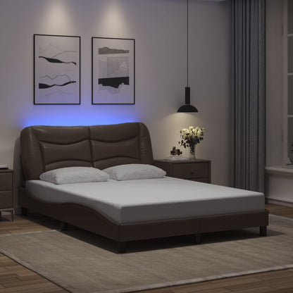 Bed Frame with LED without Mattress "Hvar" Brown 140x190 cm