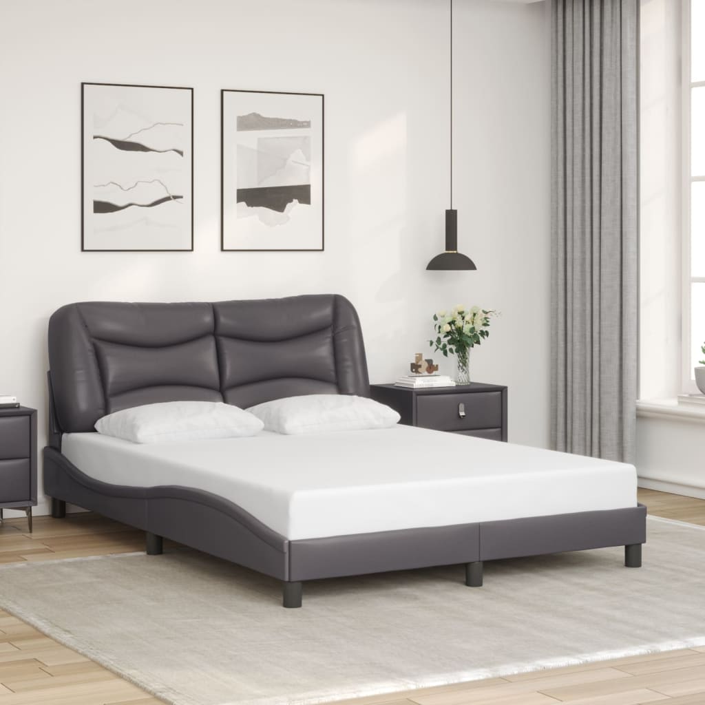 Bed Frame with LED without Mattress "Hvar" Grey 140x190 cm