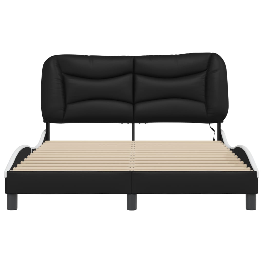 Bed Frame with LED without Mattress "Hvar" Black and White 140x190 cm