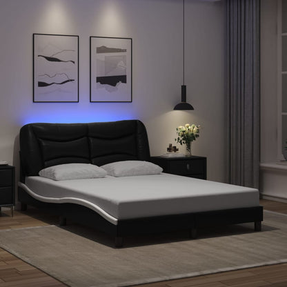 Bed Frame with LED without Mattress "Hvar" Black and White 140x190 cm