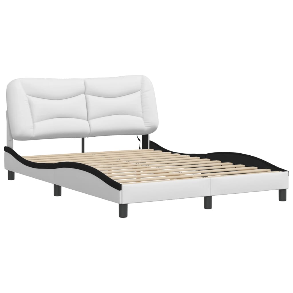 Bed Frame with LED without Mattress "Hvar" White and Black 140x190 cm
