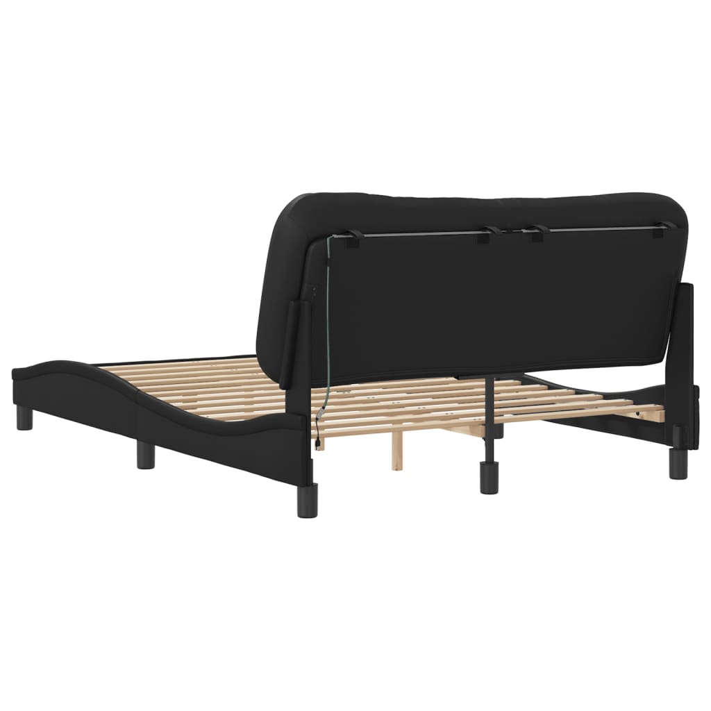 Bed Frame with LED without Mattress "Hvar" Black 140x200 cm