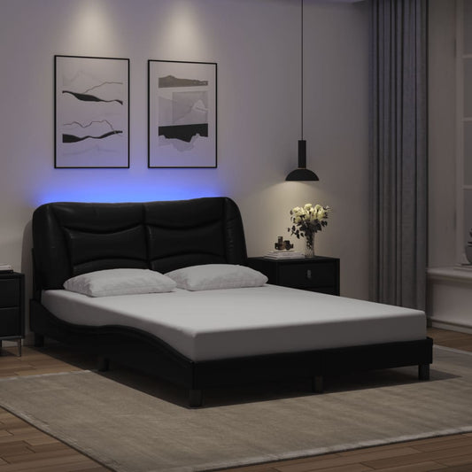 Bed Frame with LED without Mattress "Hvar" Black 140x200 cm