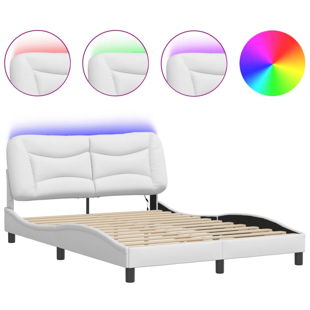 Bed Frame with LED without Mattress "Hvar" White 140x200 cm