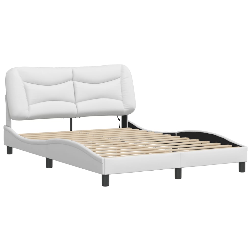 Bed Frame with LED without Mattress "Hvar" White 140x200 cm
