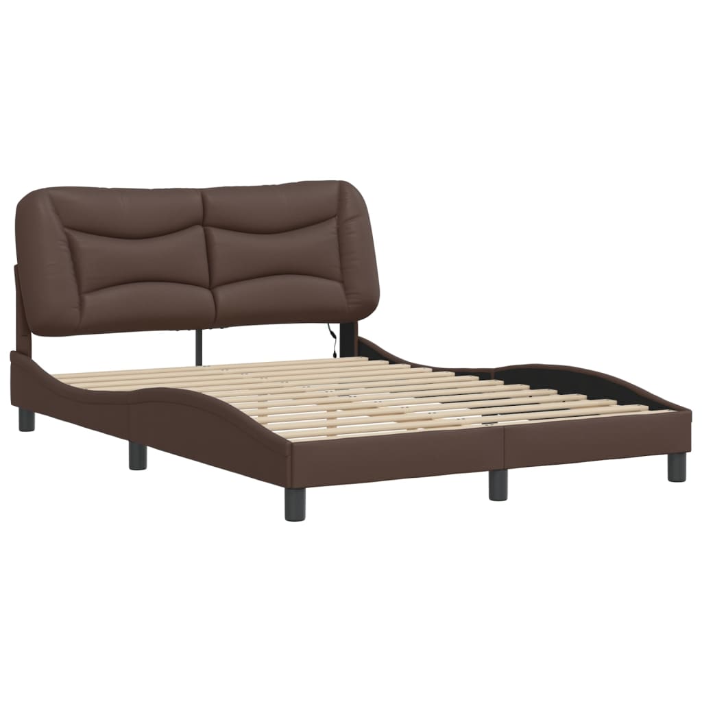 Bed Frame with LED without Mattress "Hvar" Brown 140x200 cm