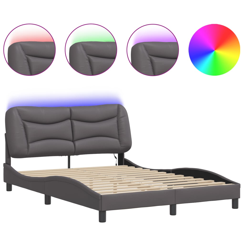 Bed Frame with LED without Mattress "Hvar" Grey 140x200 cm