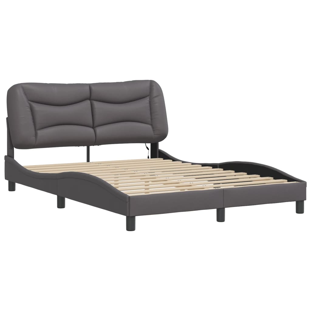 Bed Frame with LED without Mattress "Hvar" Grey 140x200 cm
