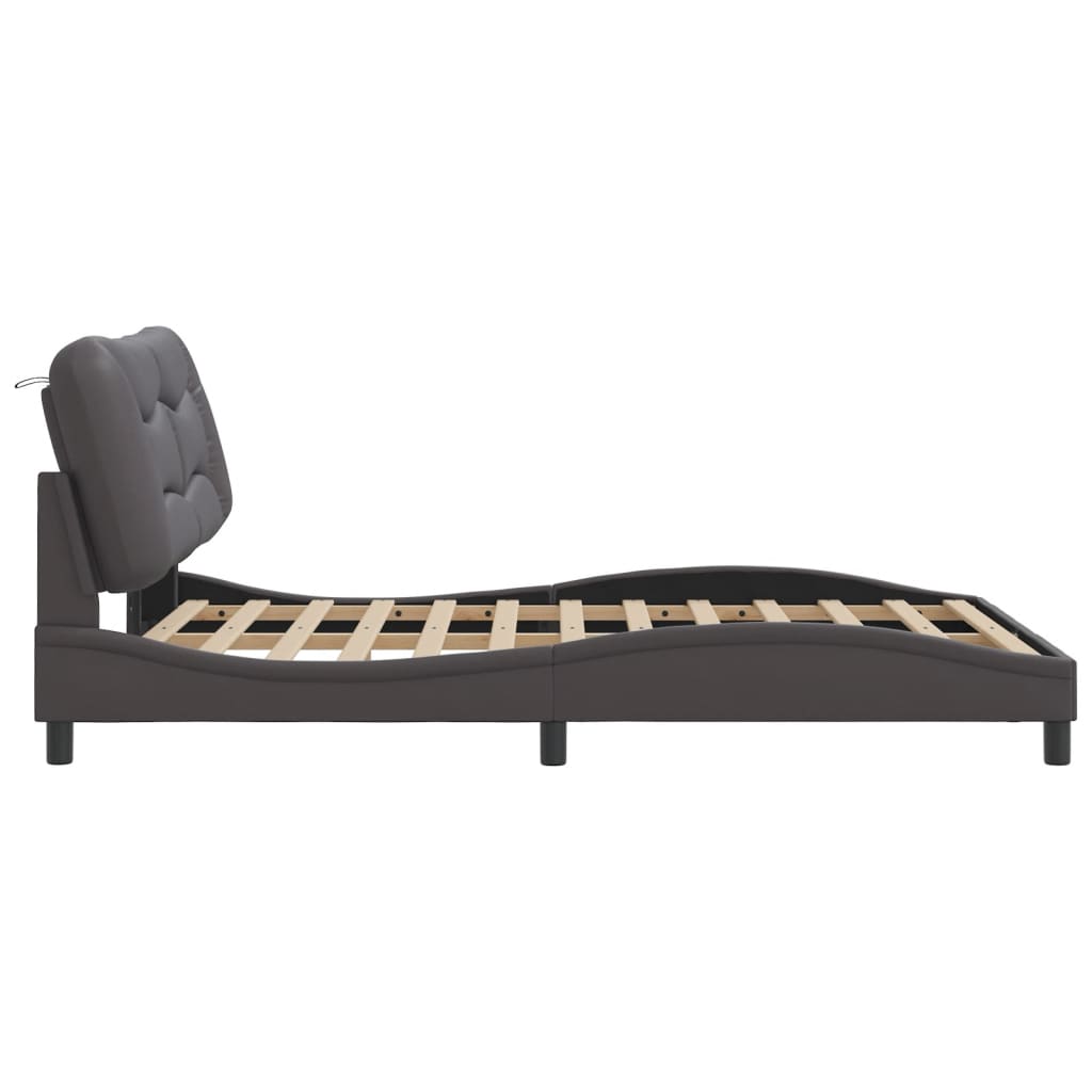 Bed Frame with LED without Mattress "Hvar" Grey 140x200 cm