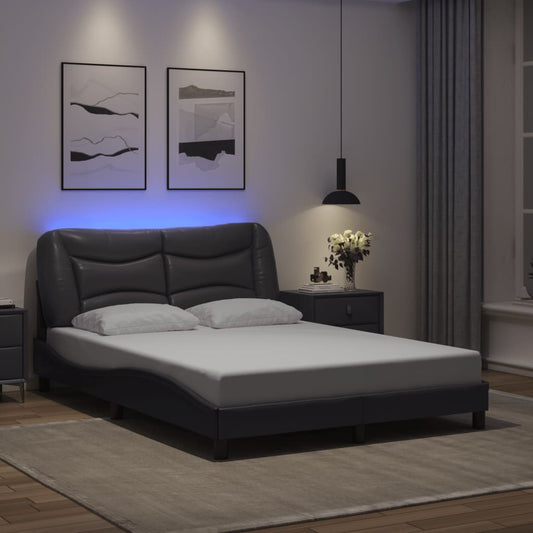 Bed Frame with LED without Mattress "Hvar" Grey 140x200 cm
