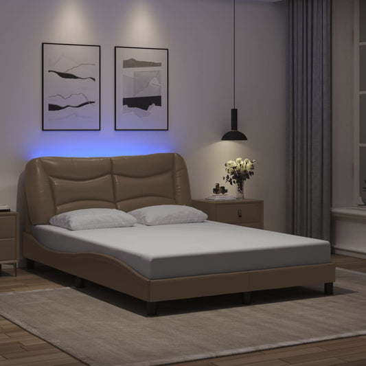 Bed Frame with LED without Mattress "Hvar" Cappuccino 140x200 cm