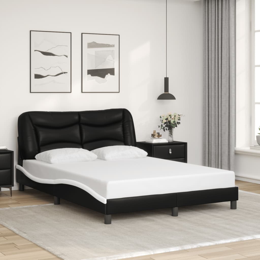 Bed Frame with LED without Mattress "Hvar" Black and White 140x200 cm