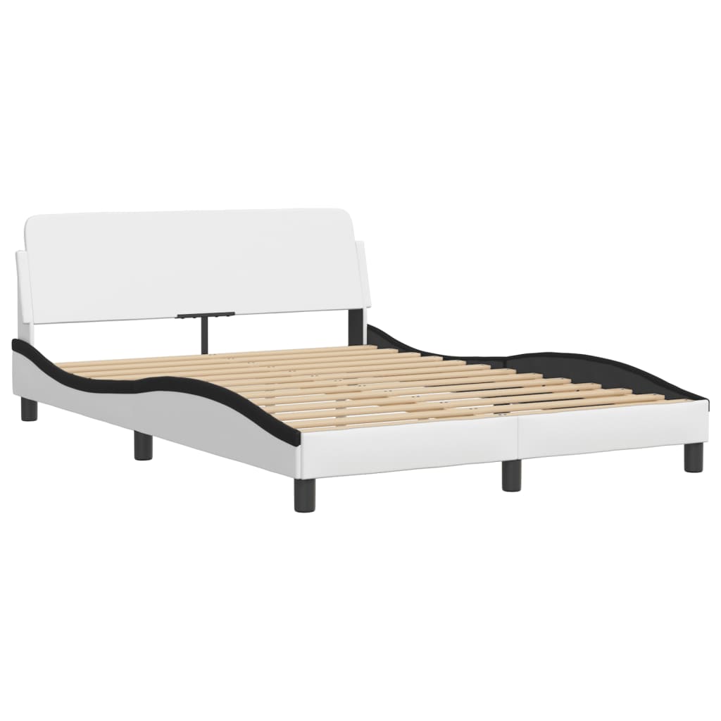 Bed Frame with LED without Mattress "Hvar" White and Black 140x200 cm