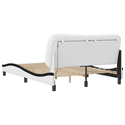 Bed Frame with LED without Mattress "Hvar" White and Black 140x200 cm