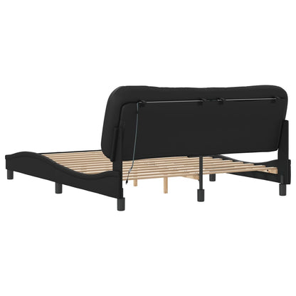 Bed Frame with LED without Mattress "Hvar" Black 160x200 cm