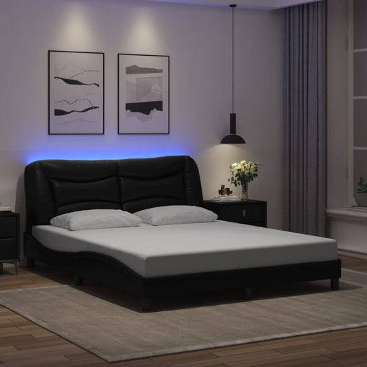 Bed Frame with LED without Mattress "Hvar" Black 160x200 cm