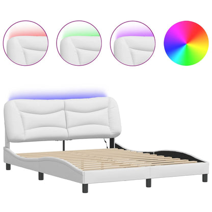 Bed Frame with LED without Mattress "Hvar" White 160x200 cm